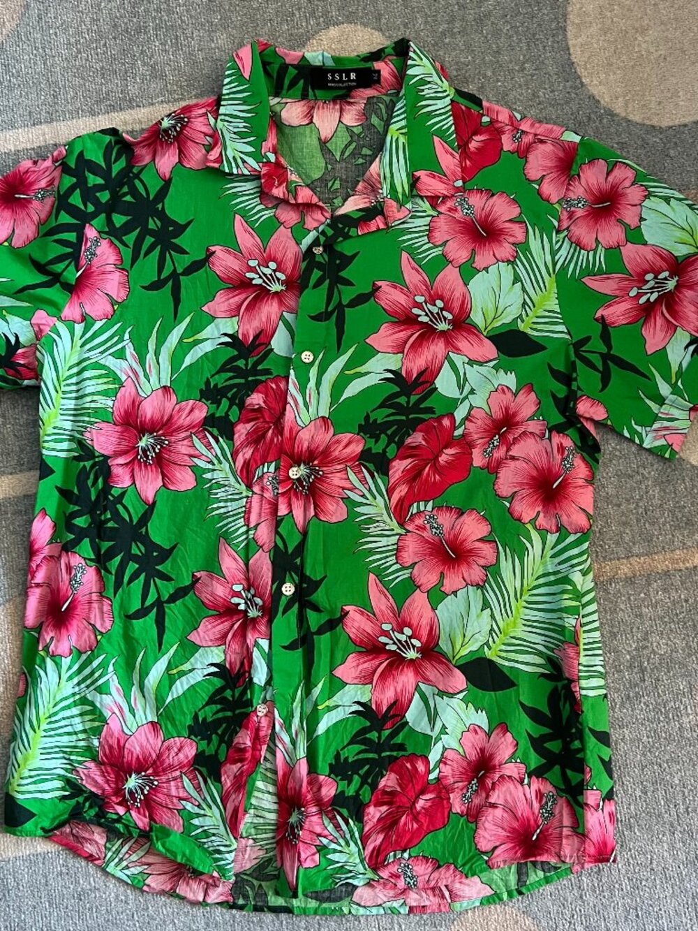 Men's Green Hawaiian Button-Down Shirt by SSLR